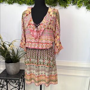 NWOT Rebecca Minkoff 100% Silk Geometric Short Sleeve Pockets Dress 6